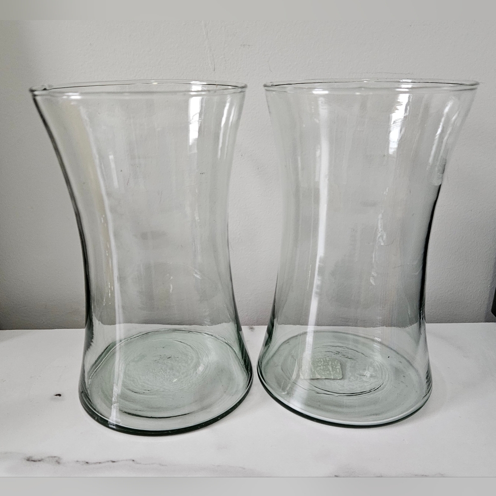 Hourglass Glass Vases 8" Tall (Set Of 2)